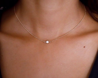 Gold Solitaire Necklace, Gold Necklace, CZ Diamond Necklace, cubic zirconia necklace, bridesmaid gift, Simple Delicate Necklace, everyday