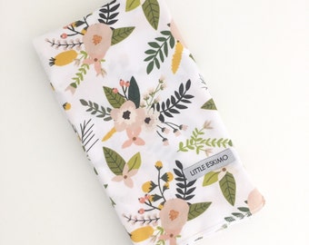 Swaddle Blanket, Baby Blanket, Cot Blanket, Bassinet Blanket - Sprigs and Blooms / CUSTOM MADE