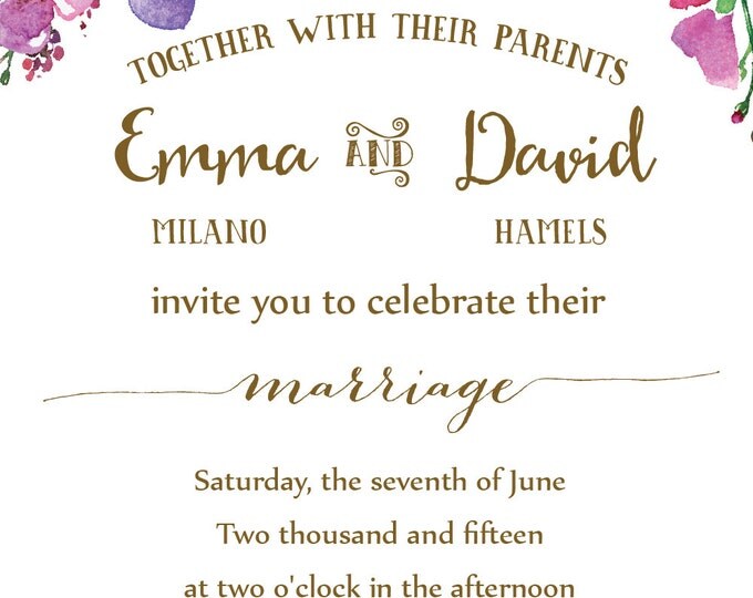 Floral Wedding Invitation, Wedding RSVP card, Wedding printable set, Wedding Personalized, violet, wisteria. Printable wedding invitation