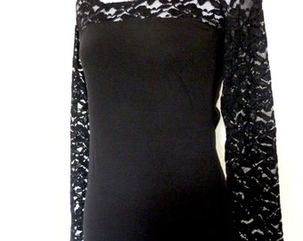 Lace Shirt Longshirt Tunic Womens Blouse Sweater ace black