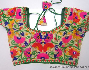 Readymade Embroidery Saree Blouse - Multicolor embroidry blouse - All Sizes - Ready-made - Sari Blouse - Saree Top - Sari Top - For Women
