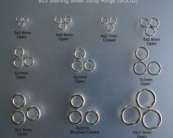SALE. 925 Sterling silver Jump Rings,(SOLID)Opened & Closed Jump rings soldered, Round, 3mm, 4mm, 5mm, 6mm, 7mm, 8mm, 10mm.