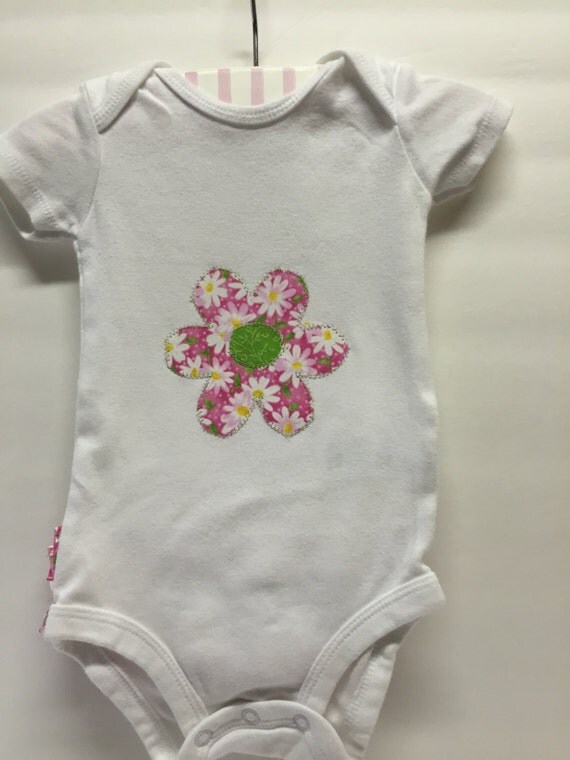 Baby Girl Ruffle Bottom Onesie Pink & Green Flowers Ruffled