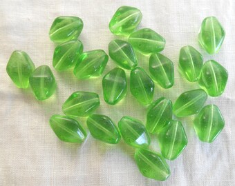 Ten 16 x 13mm Peridot Lime Green chunky lantern, diamond or tube beads, Czech glass beads C1210