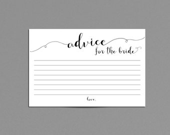 Advice for the Bride Printable File Instant Download, Black and White Bridal Shower Game, Words of Advice for the Bride to Be Wedding Shower