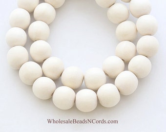 15 inch Strand 12mm WOOD Beads - Round - IVORY COLOR - Wholesale Wooden Beads - Fast Ship - Usa Seller - 0548E