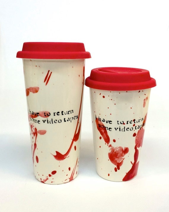 American Psycho Videotapes ceramic travel mug