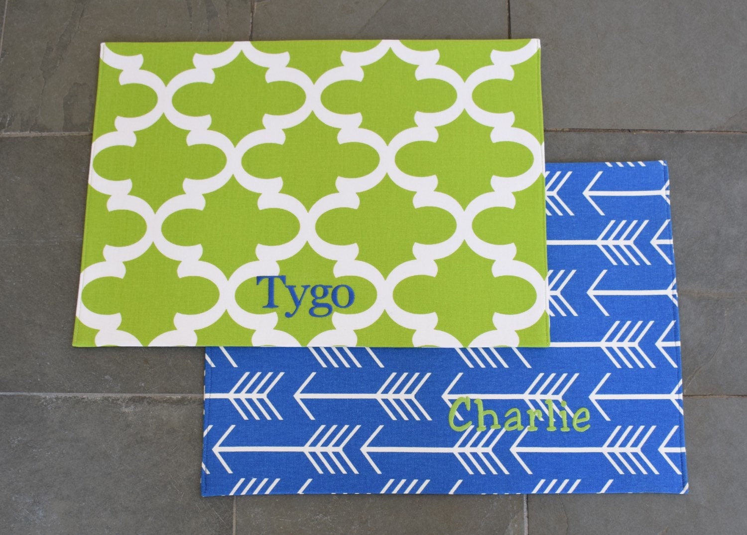 Dog Placemat Personalized Blue Green Quatrefoil Bowl Mat