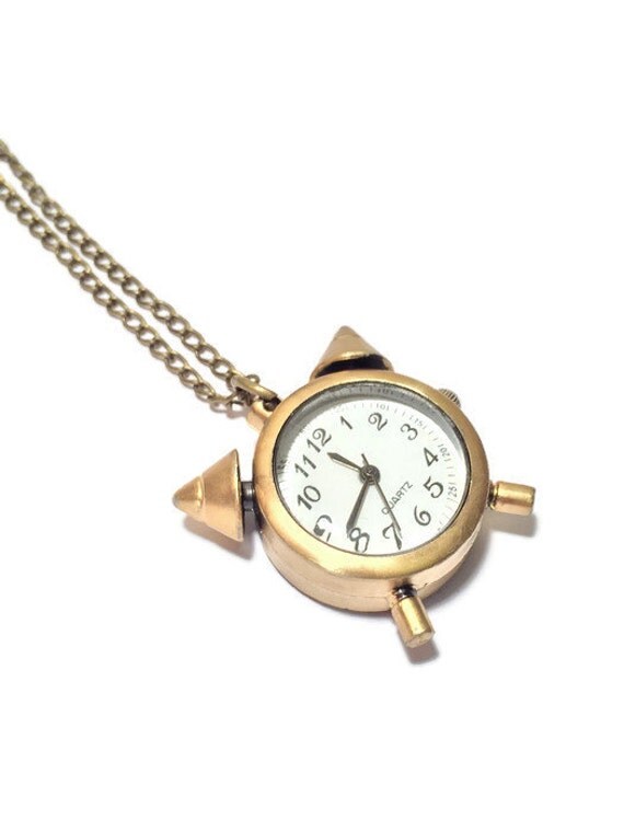 Gold alarm clock necklace gold necklace working clockgold