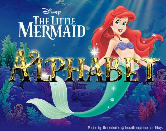 SALE Alphabet Little Mermaid Disney Ariel Gold Clip Art Font