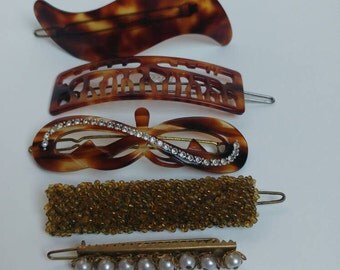 6 vintage antique celluloid hairclips