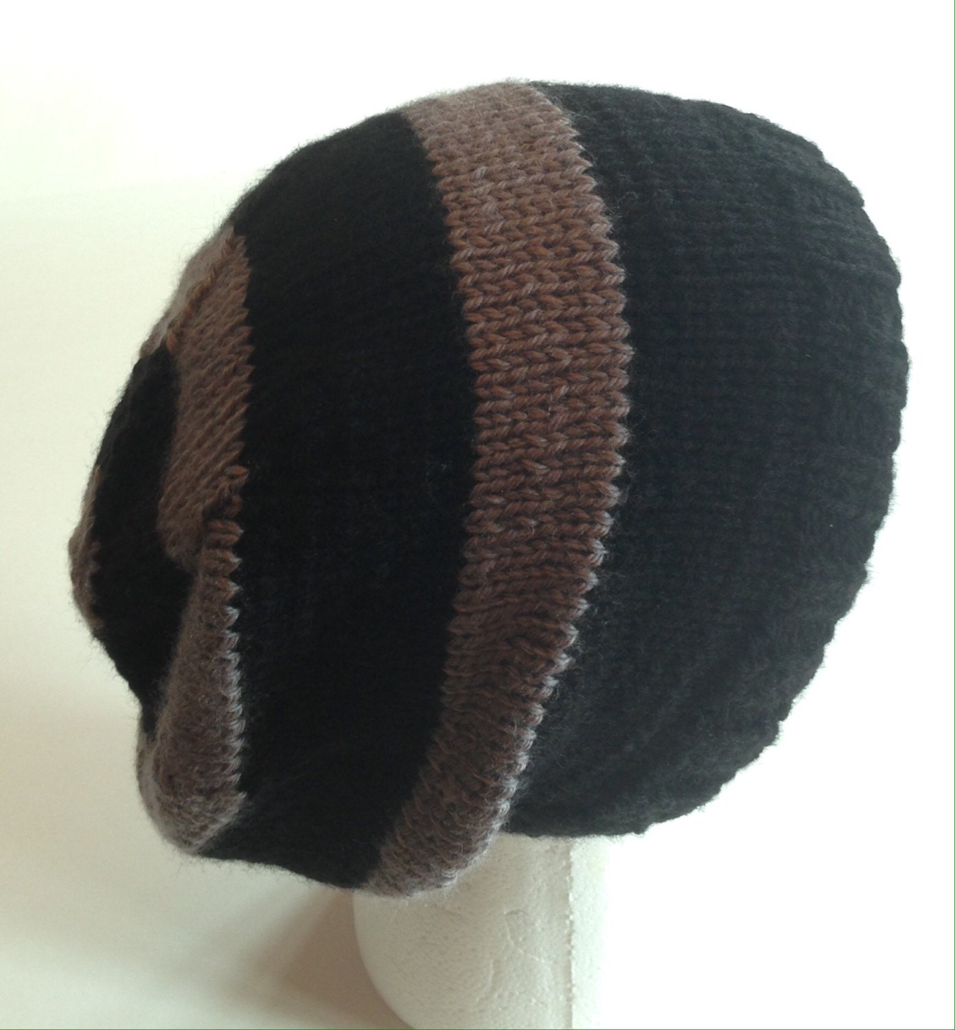 Black and White Striped Knitted Hat Unisex Beanie by LaBufandaLLC