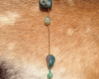 Long Blue Agate Geode and Stone Necklace