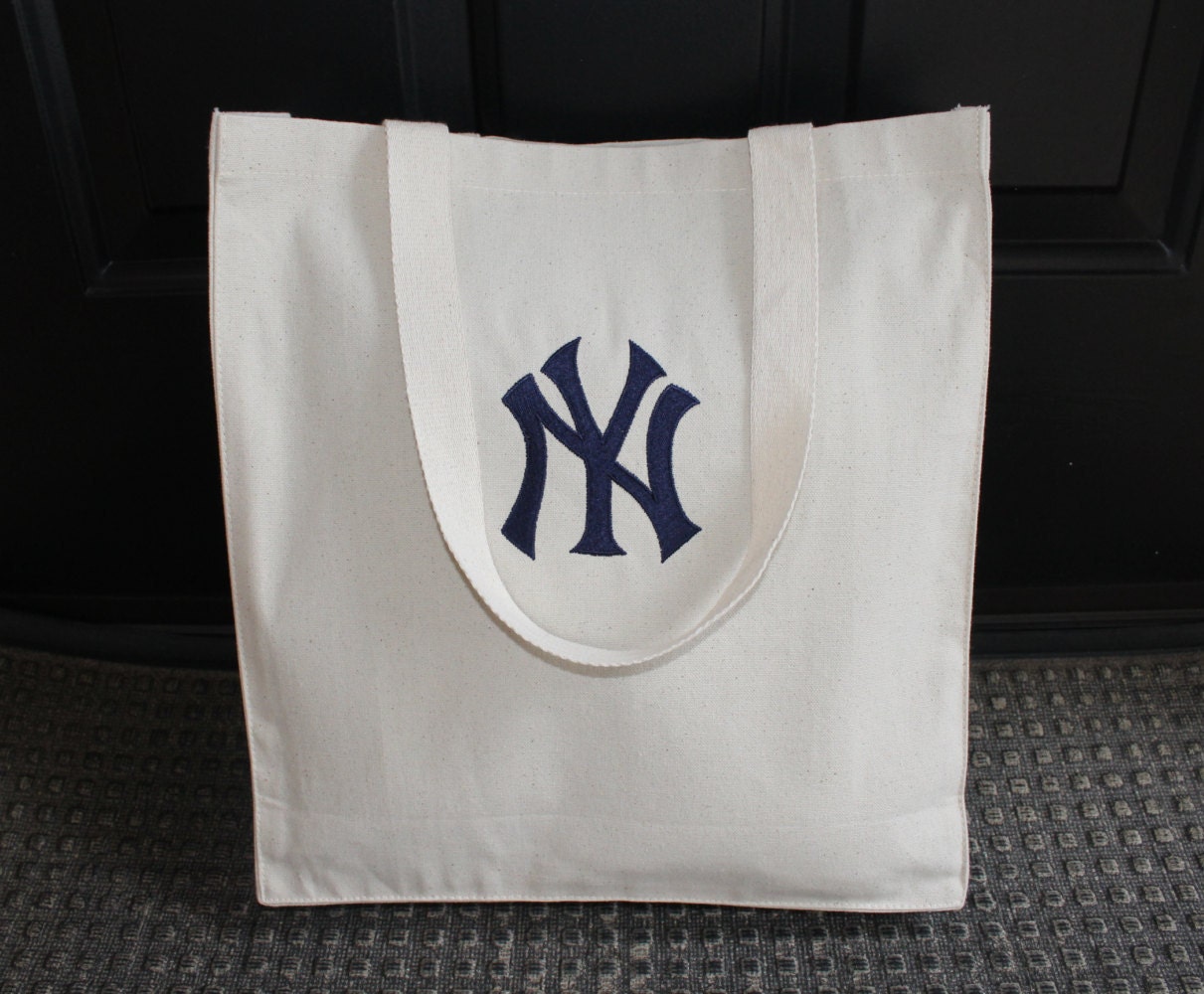 NY Yankees Bag Heavy Canvas Tote Bag Beach Bag by SewSweetParadise