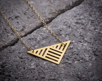 Geometric necklace, triangle necklace, triangular pendant, everyday necklace, gift under 50, unique necklace, 14K gold, gift for her.