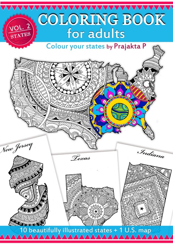 Adult coloring book USA Travel Map by DifferentStrokesArts