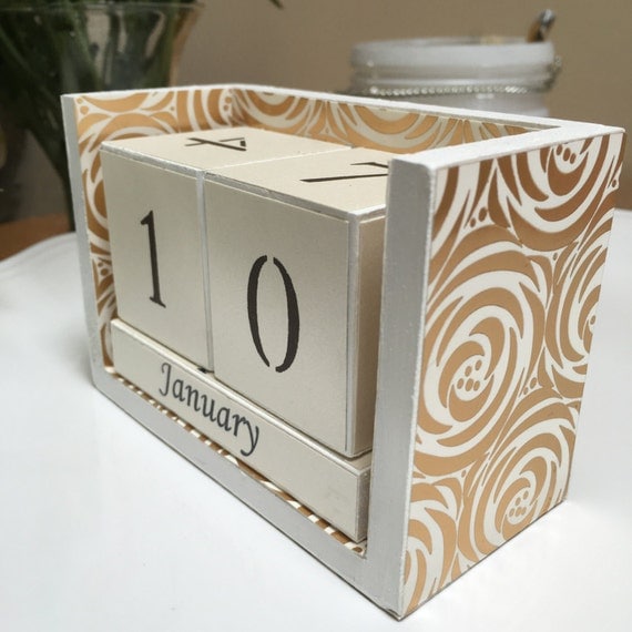 Calendar Wooden Blocks : Perpetual desk calendar wooden blocks hand painted white Calendar Wooden Blocks : Perpetual desk calendar wooden blocks hand painted white