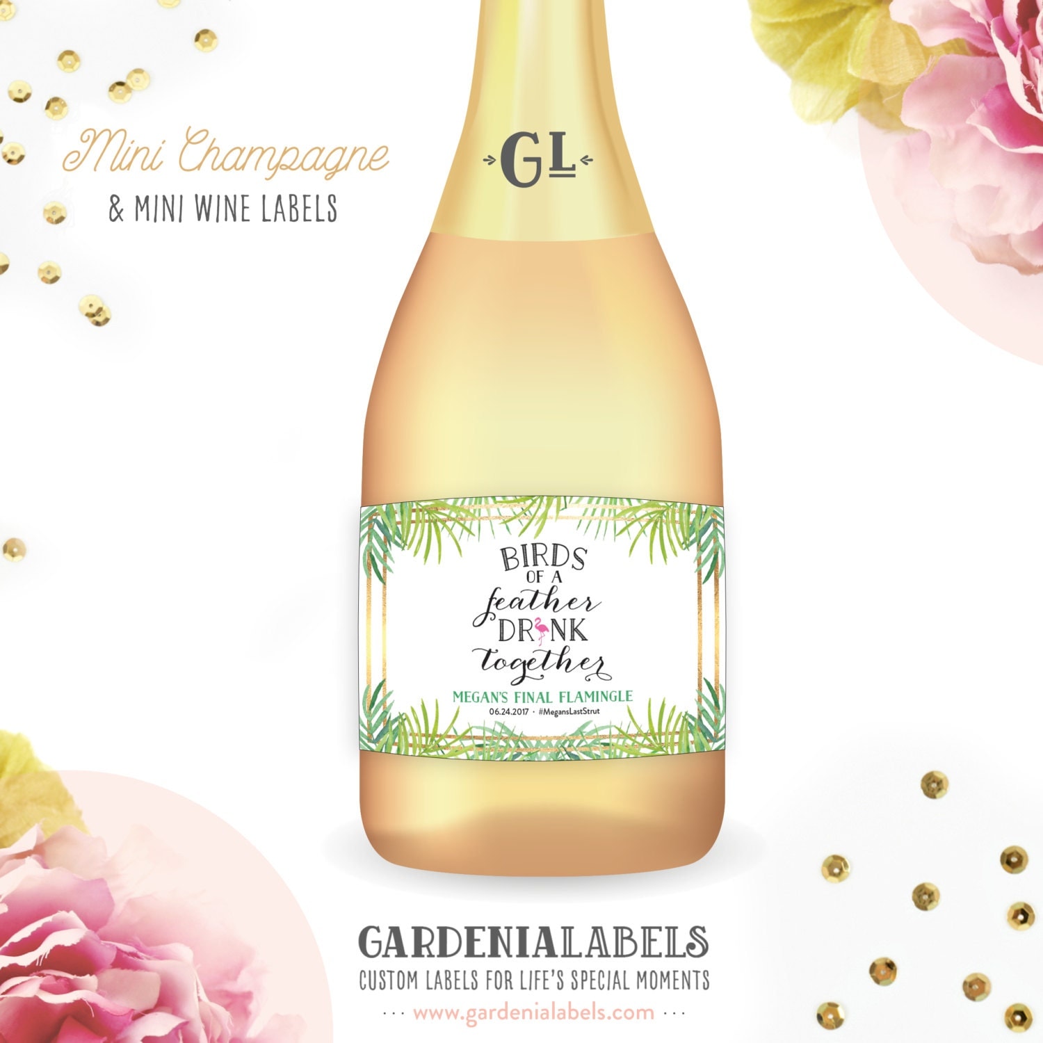 Bachelorette Party Mini Wine Labels Flamingo by GardeniaLabels