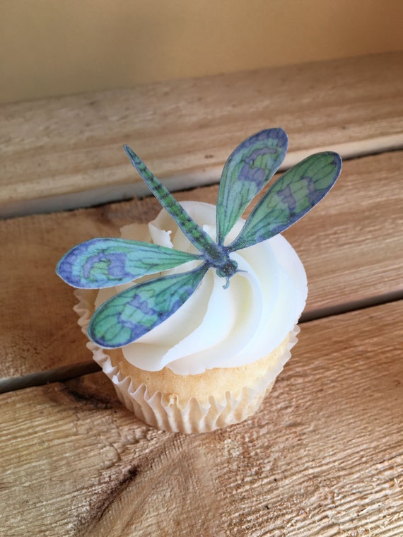 Dragonfly Dragonflies Cupcake Toppers Edible Cake by Silvermisted