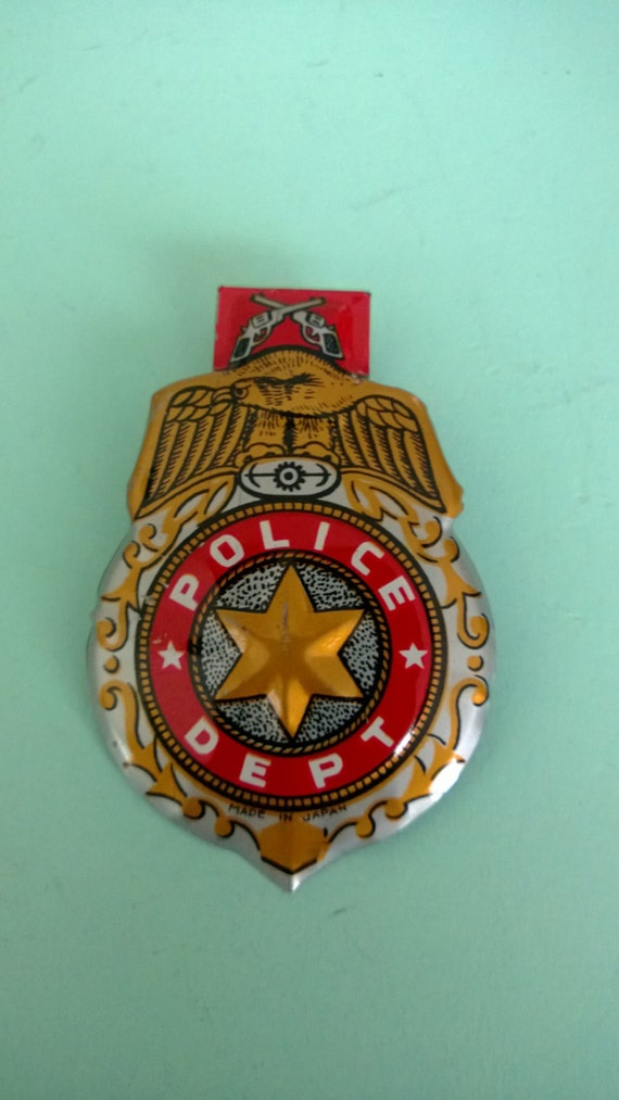 Vintage Tin Lithograph Toy Police Badge Free Shipping