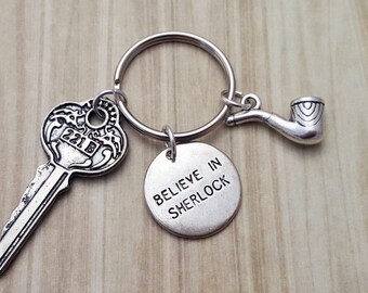 Sherlock Holmes Keyring, Sherlock Keychain, 221B Baker Street, Believe In Sherlock, Sherlock Gift, Detective Gift, Fandom Gift, Fangirl Gift