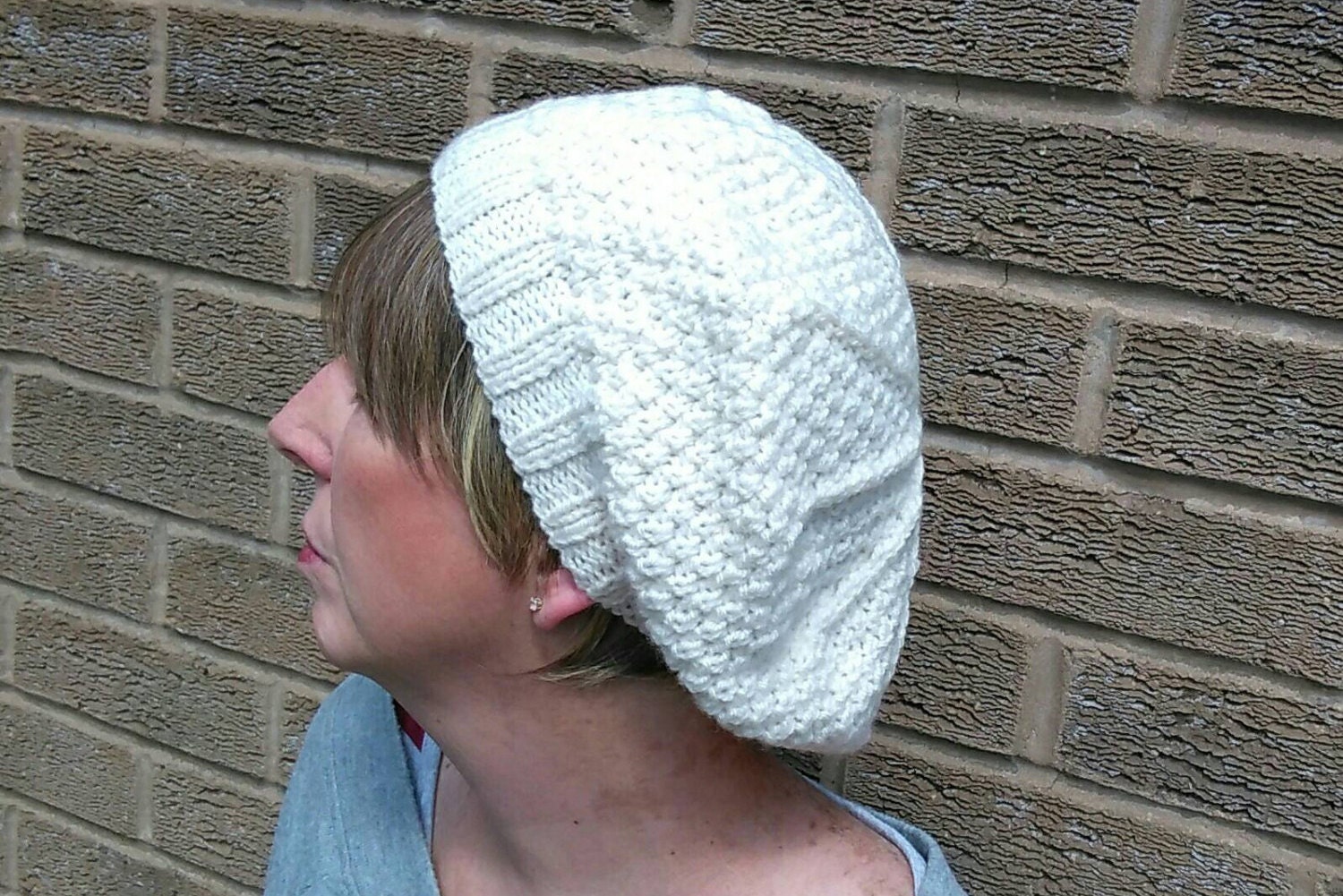 Hand Knitted Ladies Beret Hat Creamy White Winter Fashion