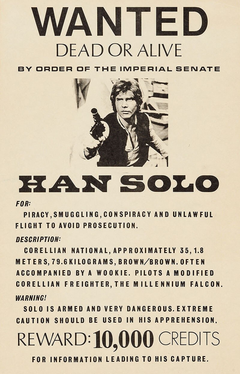 Han Solo Wanted Poster Star Wars Vintage Giclee Fine Art