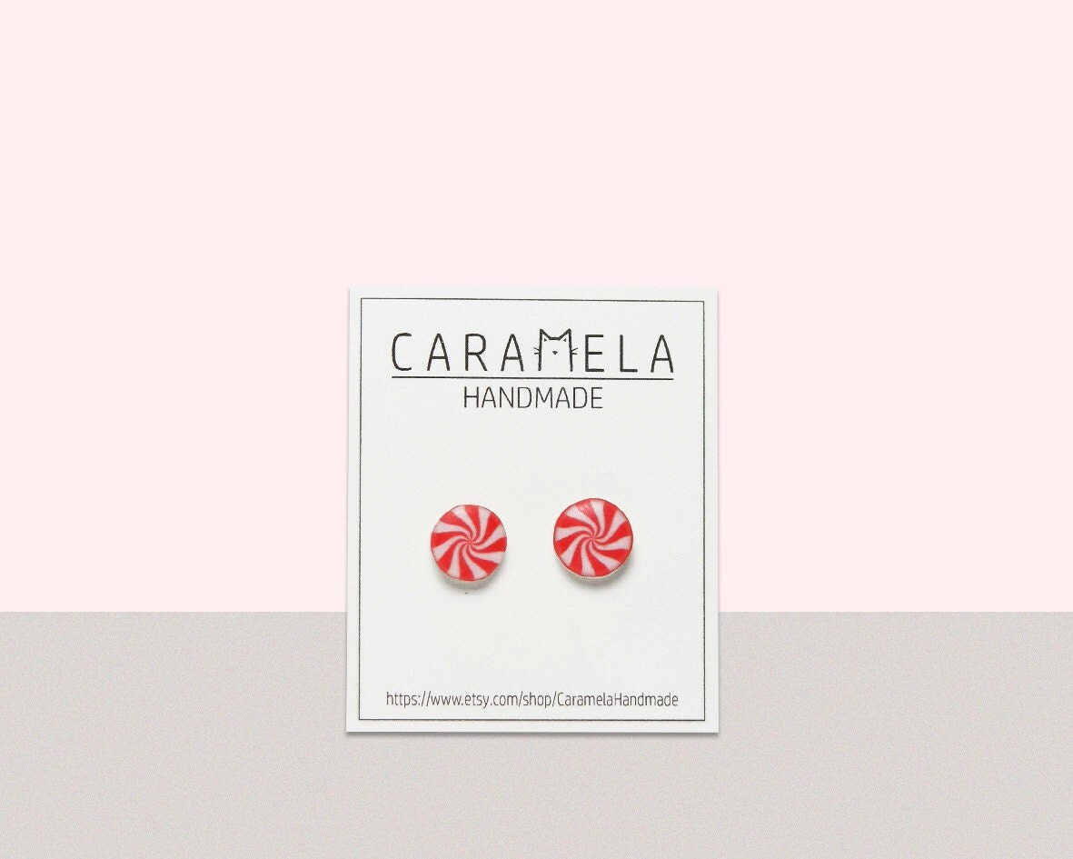 Peppermint Candy Earrings red White Peppermint by CaramelaHandmade