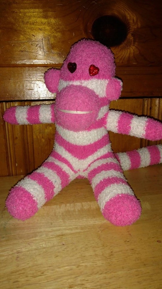 pink striped sock monkey