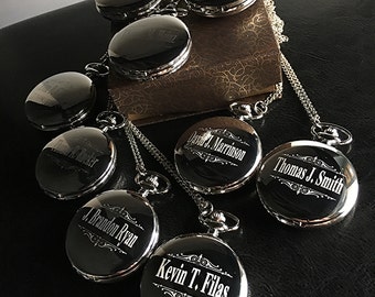 9 Groomsman gifts- Silver engraved pocket watches - 9 Silver finished pocket watches - Personalized engraved gift - Wedding gifts for him