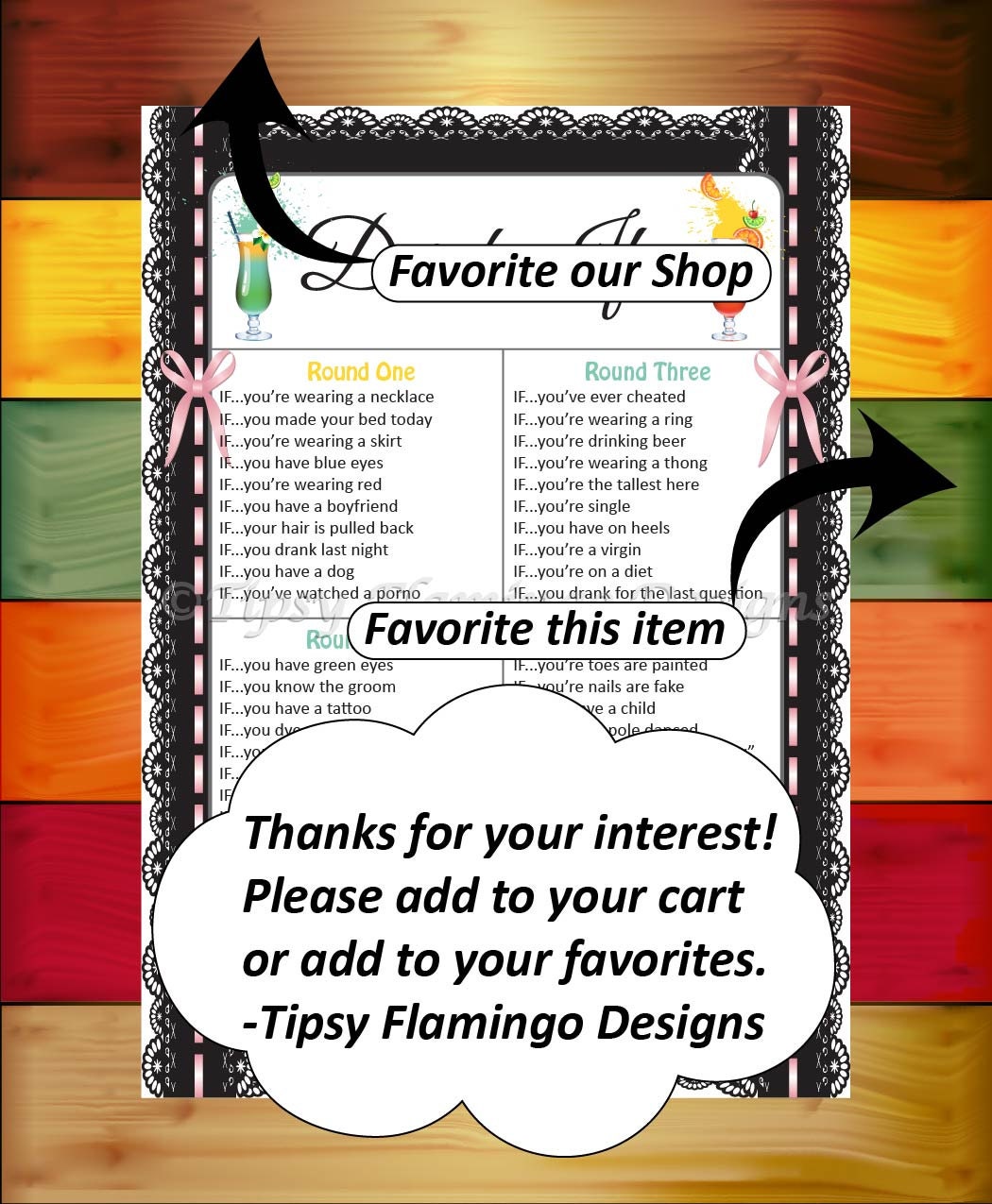 BACHELORETTE Party ADULT Drinking Game Drink If Party