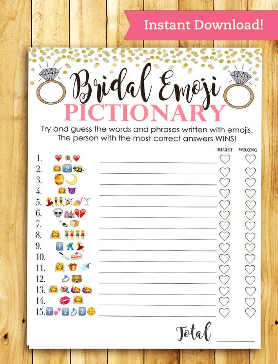 Bridal Shower Game Pictionary EMOJI Pictionary Coral And