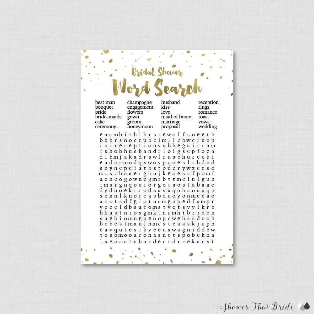 White And Gold Bridal Shower Word Search Printable White And