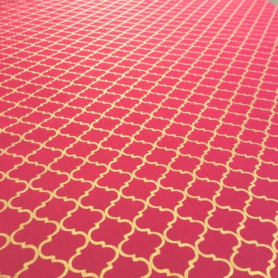 Gold Quatrefoil on Pink Fabric Premium Apparel Cotton in