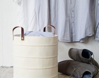Laundry hamper. Toy storage. Medium storage basket Canvas storage bin Nursery hamper Bathroom storage bucket Baby hamper White nursery decor