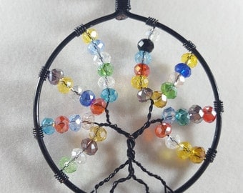 Tree-of-Life / Pendant Necklace / Wire wrapped / Handmade / Wire wrapped Jewelry / Rainbow / Tree of Life / Tree