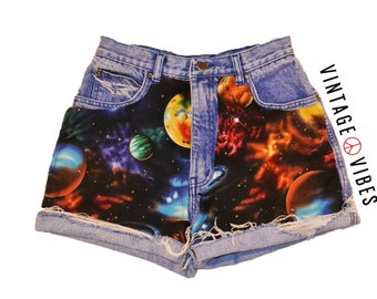 Vintage High Waisted Shorts Galaxy Space Print
