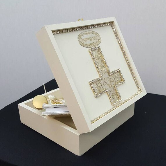 Personalized Baptism Christening Candle Wooden Keepsake Box