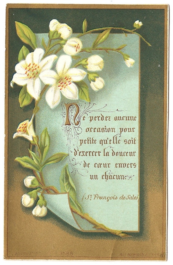 Antique Goldprint Holy Prayer Card with Saint Francis de Sales