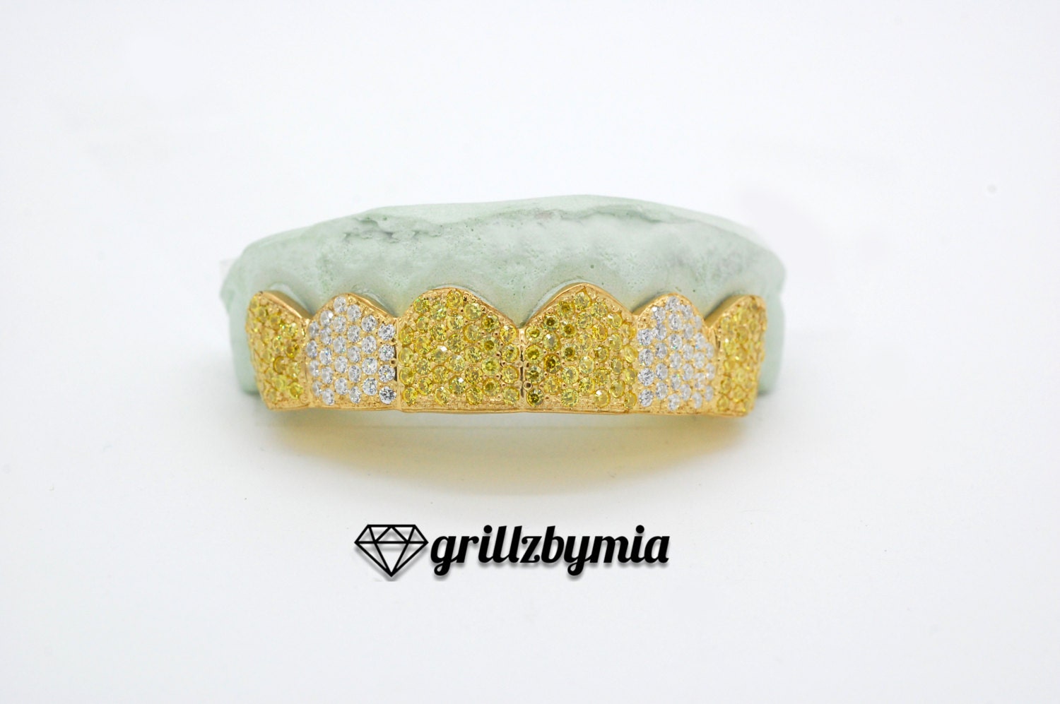 Custom 10K 14K Gold Plated Grillz Canary Yellow Lab Diamonds
