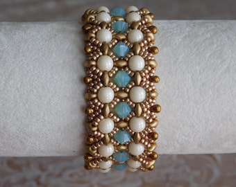 Beaded Bracelet Tutorial, Bracelet Pattern, Instructions, Superduo, Beadweaving, Swarvoski bicone, 6mm pearl, Jewelry, Digital Download, PDF