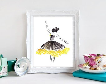 Sunflower Ballerina - Watercolour Fashion Illustration Print