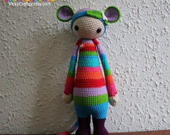Handmade Crochet Colorful Rat Rada - Lalylala Pattern, Plush Toy, Stuffed Animal, baby shower gift