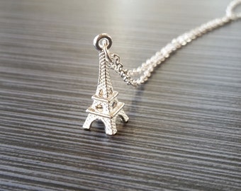 Silver Eiffel Tower Necklace - France Charm Necklace - Personalized Necklace - Custom Gift - Initial Necklace - Trendy Jewelry - Geeky