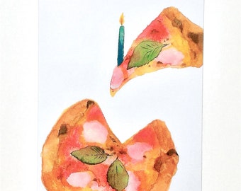 Pizza Birthday Foodie Watercolor Inclusive Greeting Card Handmade