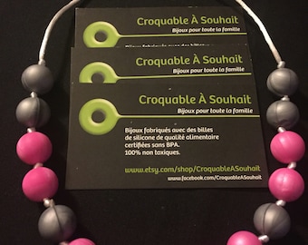 Teething necklace/silicone necklace - Pearl Pink and grey