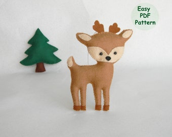 Felt Deer PDF Pattern - felt deer ornament - Woodland Deer Hand Sewing Pattern - Christmas ornametn -Woodland animals toy- Plush Deer Toy