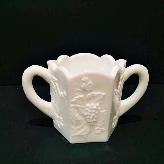 Westmoreland Milk Glass Sugar Bowl Grape Leaf Pattern