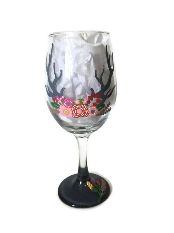 deer wine glass floral deer antler glassware shabby chic deer wine glass floral deer antler glassware shabby chic