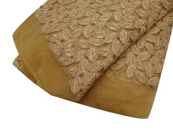 Indian Wedding Dress Making Beige Floral Embroidered Net Fabric Sewing Supplies Fabric For Craft 45" Wd Embroidered Fabric By 1 Yard ZBD135A